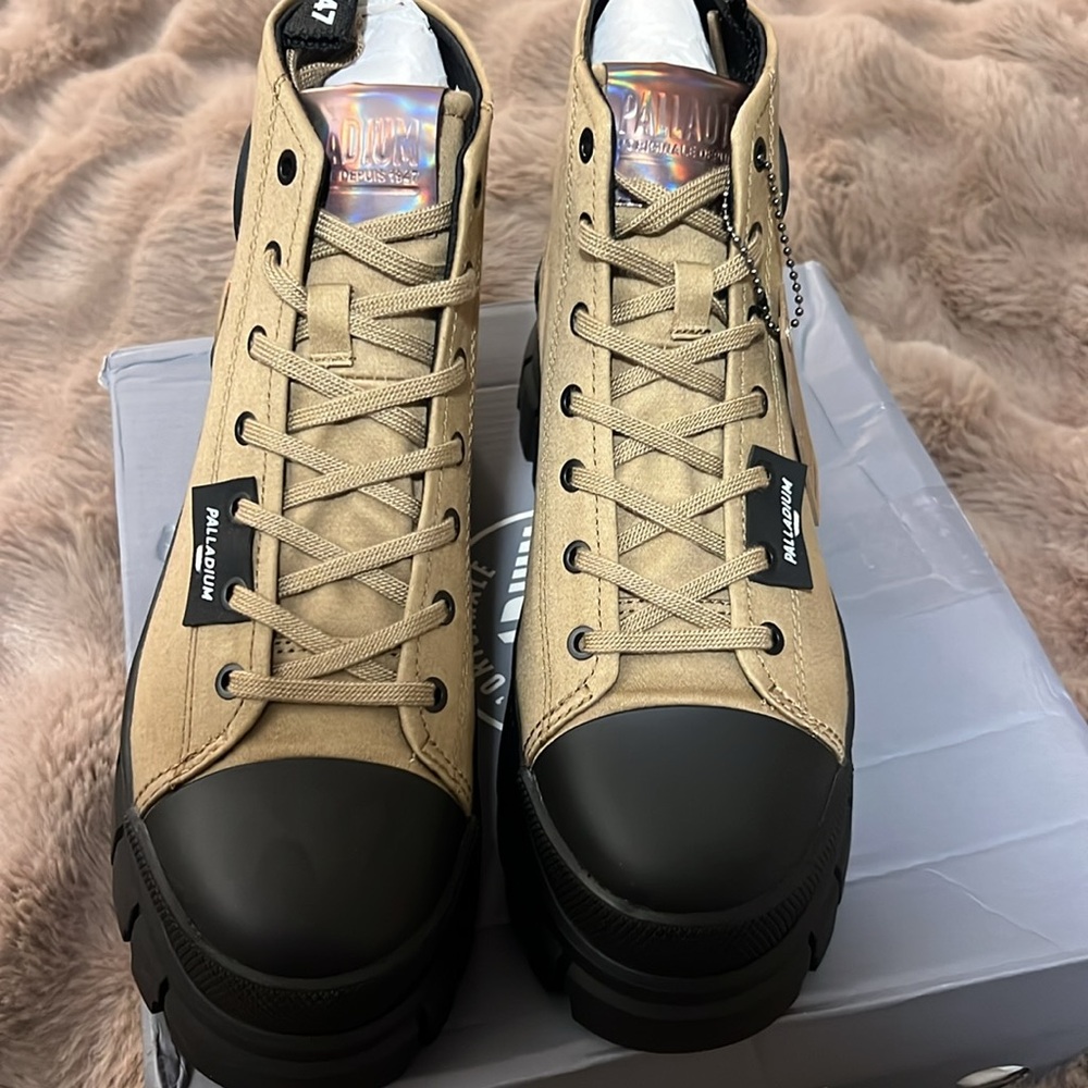 Palladium Beige and Black High-Top Sneakers